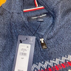 Tommy Hilfiger Navy Zip-Up Sweater with Red & White Accents